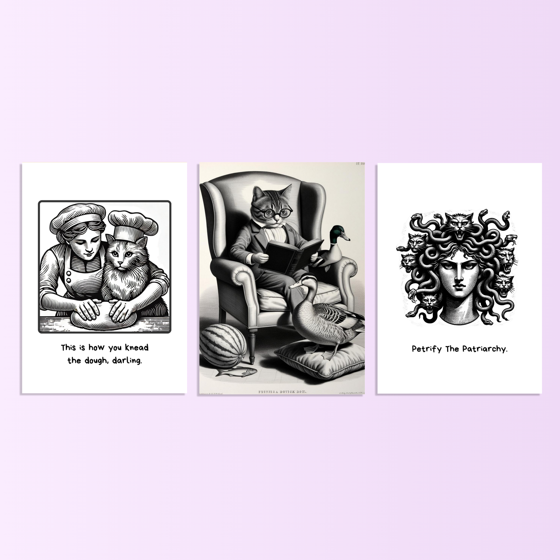 Karte A6 Bundle: 3 Stück "Vintage Cats" - Muncat