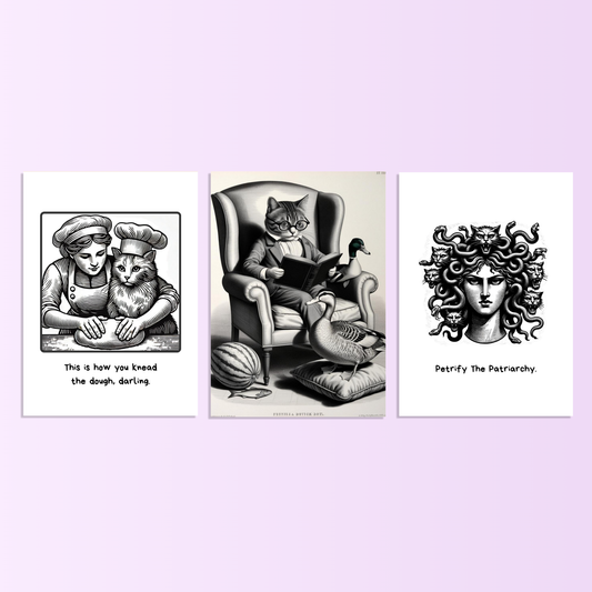 Karte A6 Bundle: 3 Stück "Vintage Cats" - Muncat