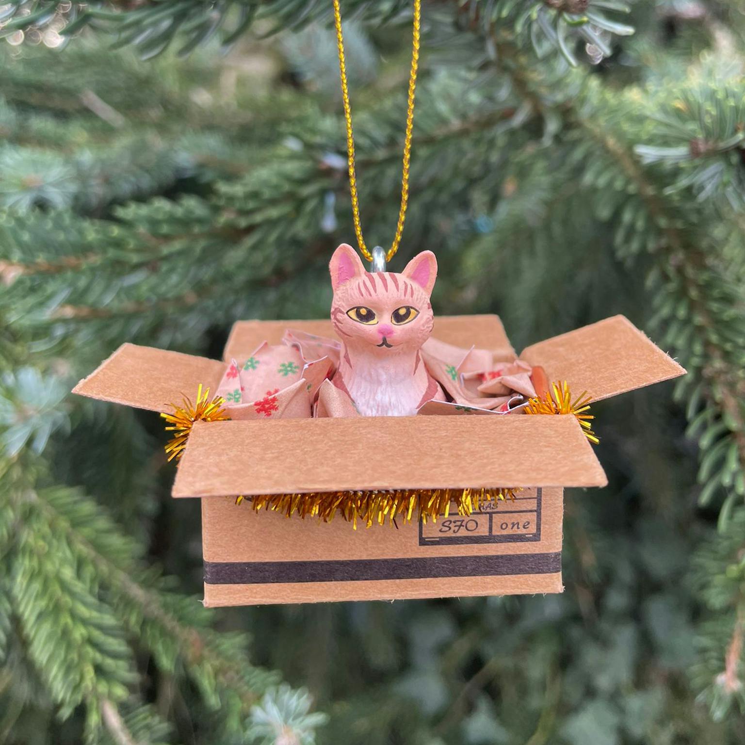 Weihnachtsanhänger Katze im Karton - Muncat